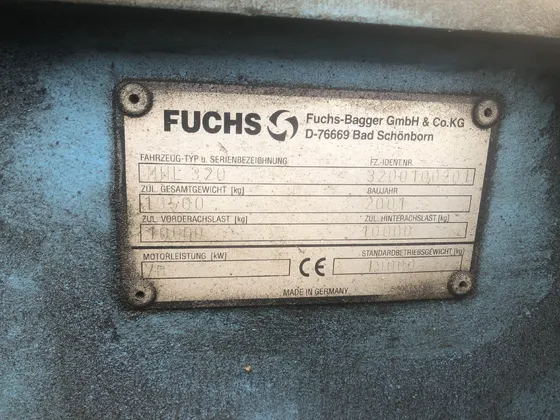 FUCHS MHL320 gamintojo duomenų lentelė