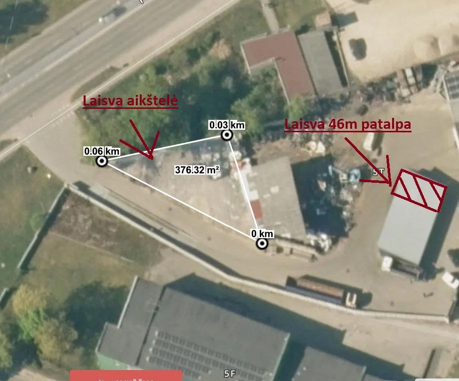 Schema su pažymėta 376,32 m² aikštele ir 46 m² garažu