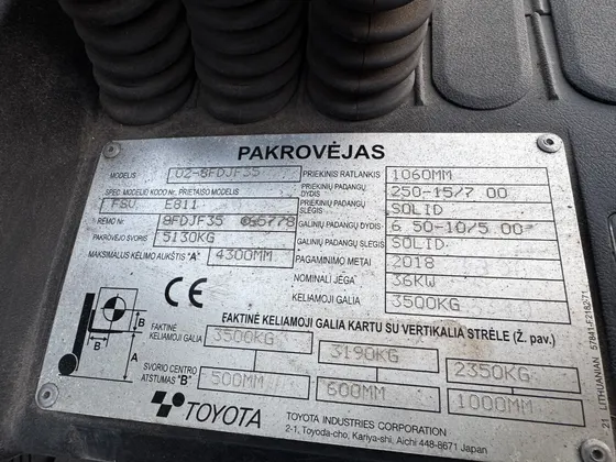Toyota 02-8FDJF35 techninių duomenų lentelė